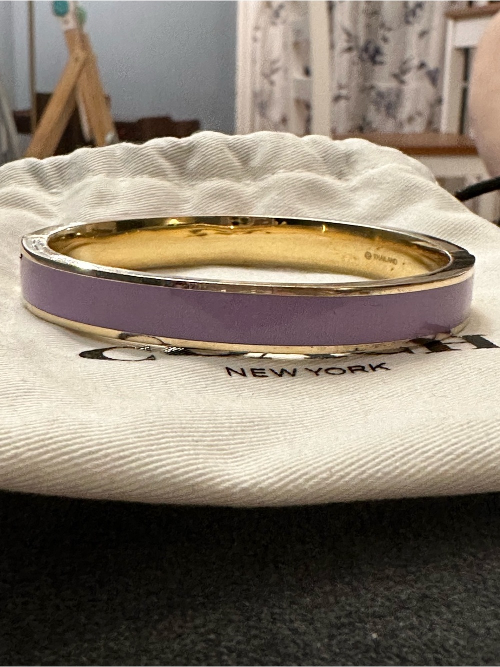Coach Lavender Enamel Gold-Tone Signature C Bangle Vintage - Picture 2 of 5